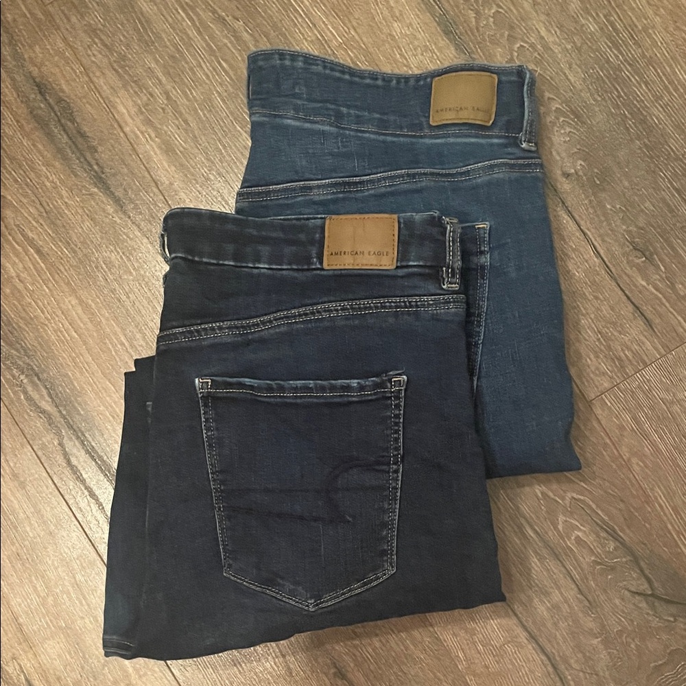 American Eagle Outfitters Women's Skinny Jeans - Dark and Medium Blue Bundle 2